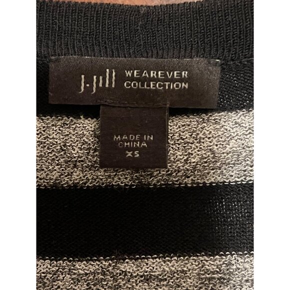 J. Jill Wearever Collection Striped Button-Front Cardigan Sweater XS Black Gray - Picture 4 of 11